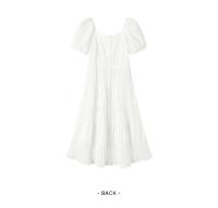Vestido Semir para Mujer Cuello Cuadrado de Medio Largo Textura Hueca Moda de Verano 2024 - details 7