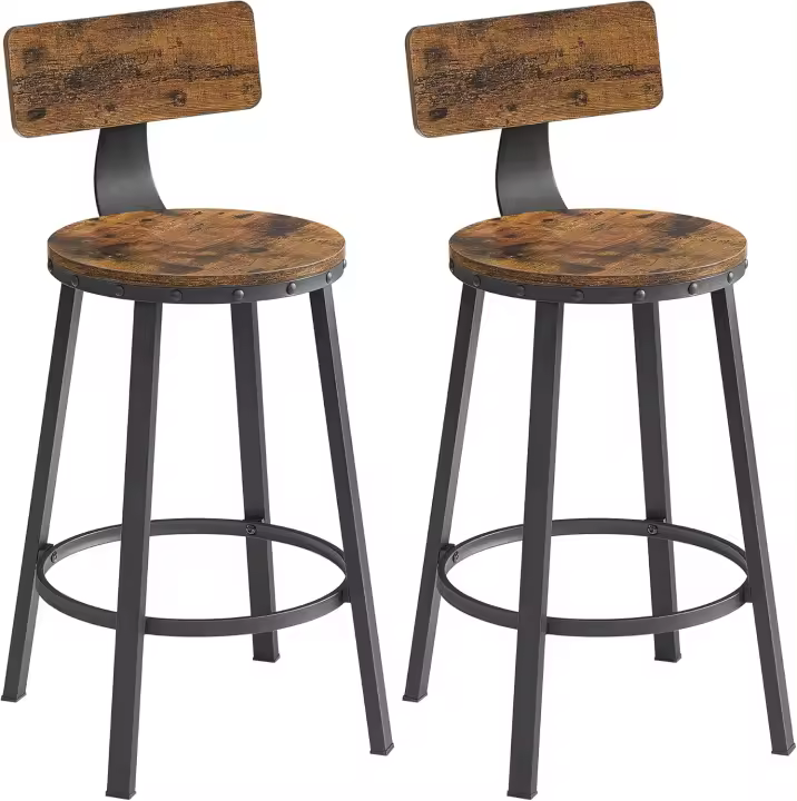 Taburetes de Bar de Acero Juego de 2 Altos con Resalto Taburetes de Cocina Montaje Fácil Industrial - 1