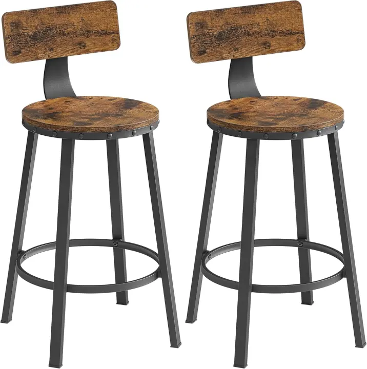 Taburetes de Bar de Acero Juego de 2 Altos con Resalto Taburetes de Cocina Montaje Fácil Industrial - 1