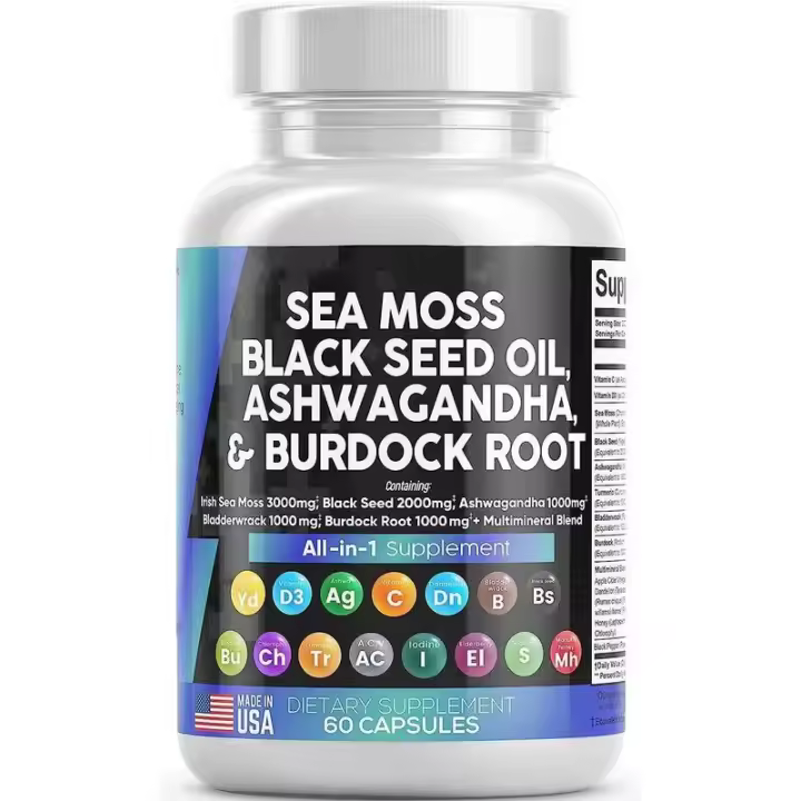 Cápsulas de Algas Negras 3000 Seed de Mar, 2000 Ashwagandha, 1000 Algas Comestibles, 1000 Burdock - 1