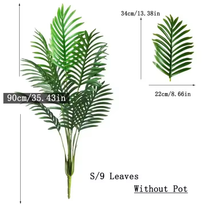 Árbol artificial de 90-120 cm, planta falsa tropical, hojas de palma de plástico verde, ramas grandes utilizadas para el jardín del hogar - 1