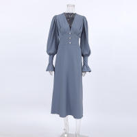 Manga farol francés Dre cuello en V Slim Fit Otoño Invierno nuevo estilo elegante mujer - details 16