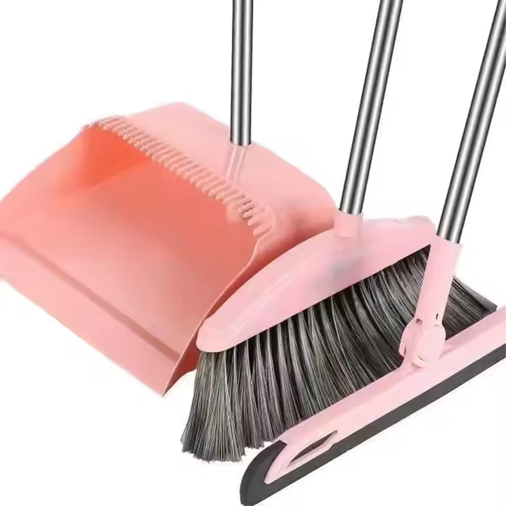 Juego de escoba recogedora, limpiaparabrisas de suelo, limpieza del hogar, juego de limpieza de mango largo para vestíbulo, limpieza de cocina del hogar, Rosa - 1