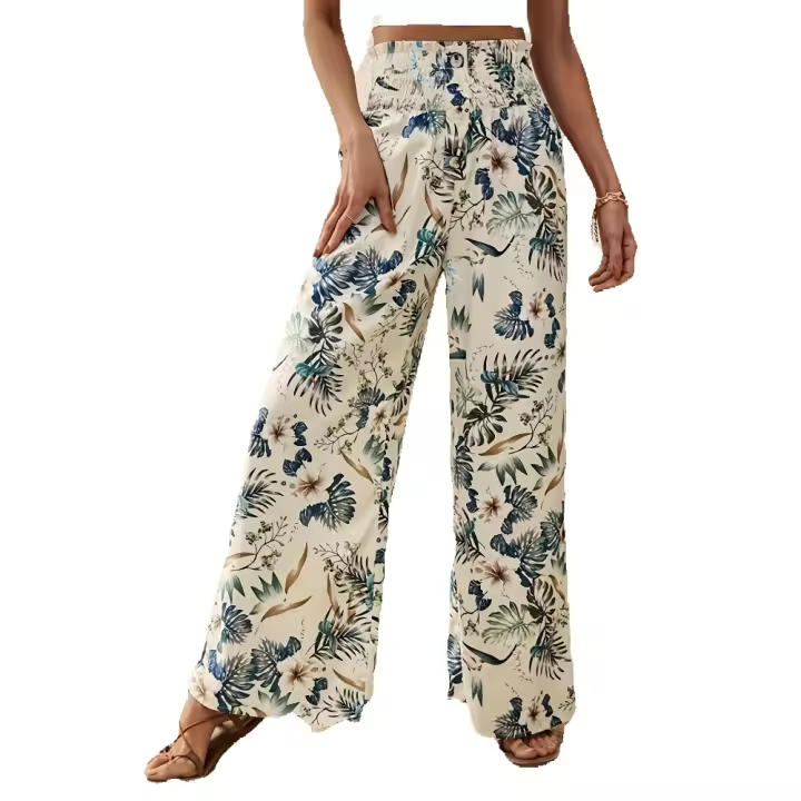 Pantalón de moda estampado casual temperamento de cintura alta con corte recto pantalón de pierna ancha - 1