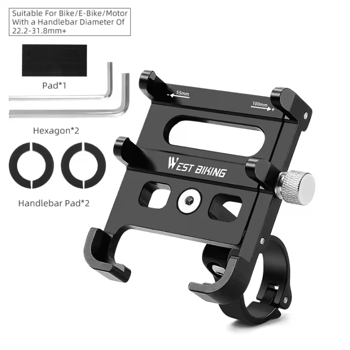 WEST BIKING-Soporte de teléfono para bicicleta, accesorio de aleación de aluminio CNC, antideslizante, para Smartphone eléctrico y motocicleta - 1