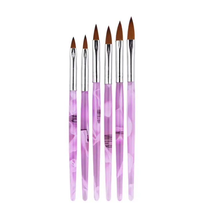 6 piezas de acrílico Sable arte de uñas cepillo plano diseño salpicando pintura dibujo pluma de cristal conjunto de Salon consejos - 1