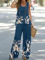 Conjunto de 2 piezas para mujer, tops y pantalones estampados, chaleco elegante, pantalones - details 6