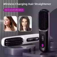 Cepillo alisador de pelo eléctrico USB de cerámica con calor, inalámbrico, portátil, herramienta de peinado de iones negativos, cepillo alisador de pelo recargable - details 2