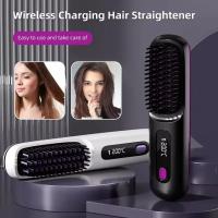 Cepillo alisador de pelo eléctrico USB de cerámica con calor, inalámbrico, portátil, herramienta de peinado de iones negativos, cepillo alisador de pelo recargable - details 2