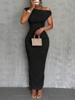 Elegante Vestido de Fiesta para Mujer Manga Corta, Escote Asimétrico, Ajuste Ajustado, Tejido Elástico Perfecto para Eventos Nocturnos o Cócteles - details 1