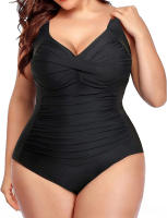 Traje de baño de una pieza de talla grande para mujer Traje de baño con volantes y pliegues delanteros - details 13