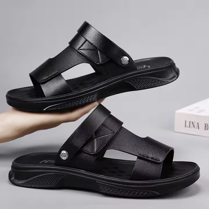 2025 nuevas sandalias de piel de vaca de primera capa zapatos de playa de cuero transpirable para hombres casual suela suave de mediana edad y ancianos papá zapatos de los hombres. - 1