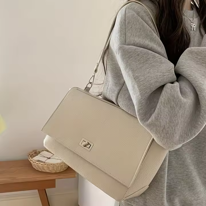 Bolso de mano profesional con solapa y cierre para mujer - Bolso de trabajo de cuero sintético de gran capacidad con cierre de hebilla seguro, correa desmontable - Elegante bolso cruzado/hombro para oficina, viajes, todos los días - Disponible en blanco y - 1