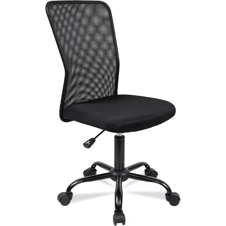 Escritorio ergonómico. Sin reposabrazos. Juvenil sin Brazos. Tela Transpirable. con Ruedas, giratoria. Negra. - 1
