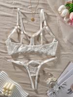 Conjunto de lencería erótica de encaje floral, sujetador de busto abierto y tanga de entrepierna abierta, ropa sexy para mujer - details 1