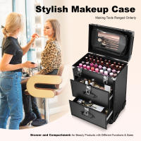 Estuche de tren de maquillaje rodante profesional, carrito de cosméticos, organizador de almacenamiento de maquillaje, negro con 3 capas, 36*23*58cm/14,2*9,1*22,8 pulgadas - details 4