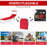 Tumbona de jardín plegable con toldo desmontable y respaldo reclinable regulable para jardín, terraza, camping al aire libre 187x58x36 cm - details 2