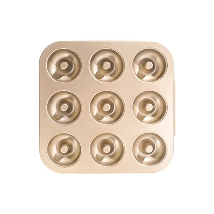 Molde de rosquilla con agujeros para hornear, utensilios hechos a mano, 9 tazas de oro, para Chocolate, pastelería, postre, galleta, Muffin - 1