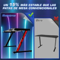 Mesa de Juegos Ergonómica en Forma de Z Fibra de Carbono Portavasos y Gancho para Auriculares Negro - details 3