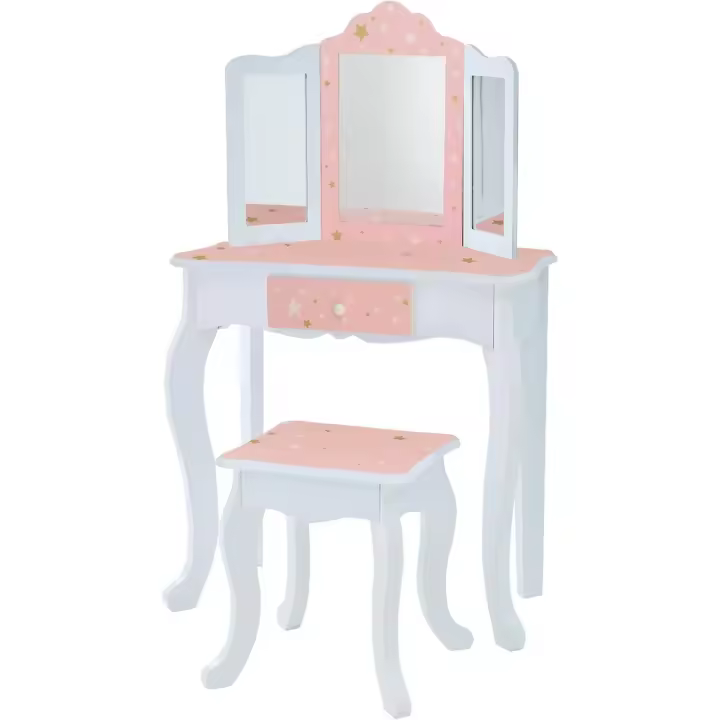 Mesa de tocador rosa de madera con espejo y banco de Teamson Kids TD-11670K - 1