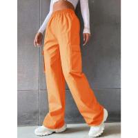 Pantalones cargo rectos a la moda para mujer, pantalones informales con cintura elástica para mujer - details 4