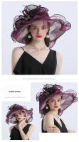 Sombreros Fedora de ala grande para mujer, sombreros de Organza blancos para el sol, flor para mujer, fiesta de boda, sombreros de Iglesia anchos - details 3