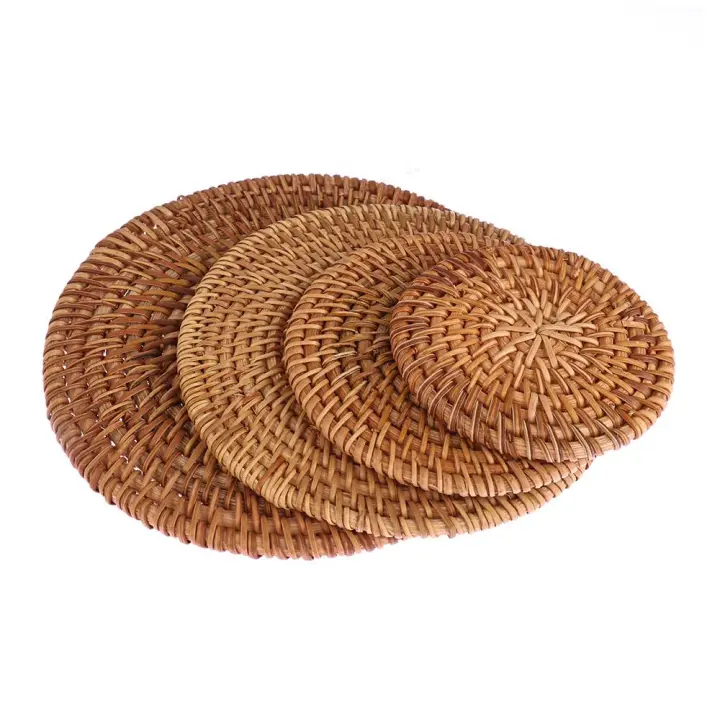 Posavasados de mimbre para mesa de cocina, tapetes almohadillados para cuencos, almohadilla aislante, manteles individuales Redondo hechos a Mante - 1