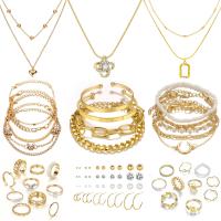 Juego de joyería chapada en oro de 36 piezas con 4 collares, 11 pulseras, 7 pendientes, 14 anillos de nudillos para mujeres y niñas, regalo de amistad, aniversario de San Valentín, cumpleaños - details 0