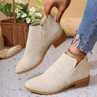 Zapatos de mujer de talla grande para las cuatro estaciones, estilo británico, color sólido, punta puntiaguda, casuales, con cremallera trasera, tacón bajo, tacón grueso, zapatos individuales 2025. - details 2
