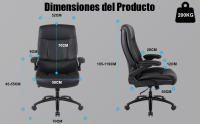 Silla Escritorio, Silla Oficina de 200 kg para Personas Pesadas, Silla Ergonómica Escritorio con Reposabrazos Abatibles, Sillas Escritorio de Cuero PU, Respaldo Alto, Negro - details 9