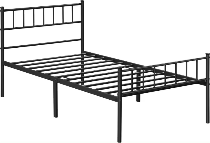 Cama individual doble de metal de 90 x 190 cm para adultos, gran espacio, moderna, negra - 1