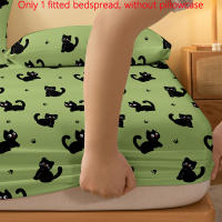 Sábana Ajustable con Estampado de Gato Negro de Dibujos Animados Poliéster Suave Cepillado, Diseño de Bolsillo Profundo para Decoración de Dormitorio y Habitación de Invitados, Lavable a Máquina - details 4