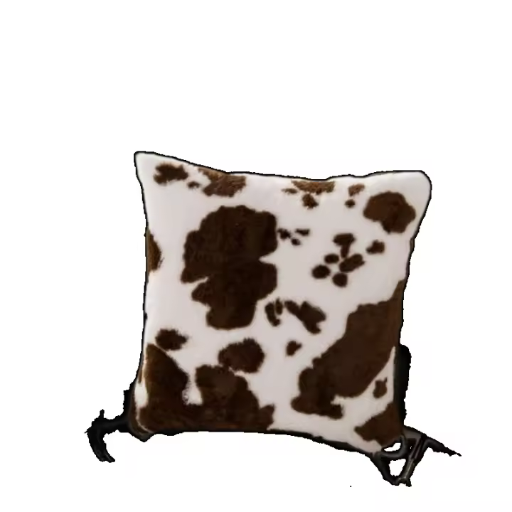 Funda de almohada extraíble con patrón de vaca de felpa, funda de almohada de 45CM con pelusa, funda de cojín estilo INS para sala de estar/oficina - 1