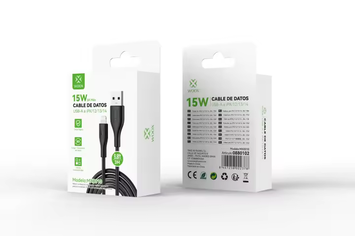 Cable de datos WOOX USB a Lightning 15W, Cable de carga rápida PD tipo A para IPX 12/13/14 3M - 1