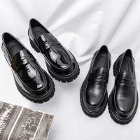 Cuero para 39-46 Brock estilo británico suela gruesa aumento de altura negro Casual traje de negocios zapatos de novio de boda - details 2
