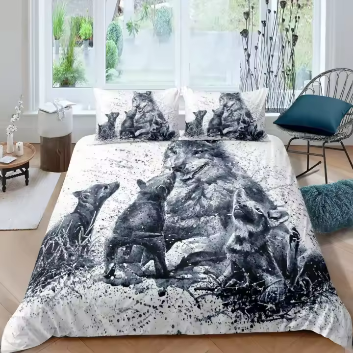 Juego de Ropa de Cama de Lobo 3D Impreso Funda de Edredón de Animal Salvaje de Copo de Nieve - 1