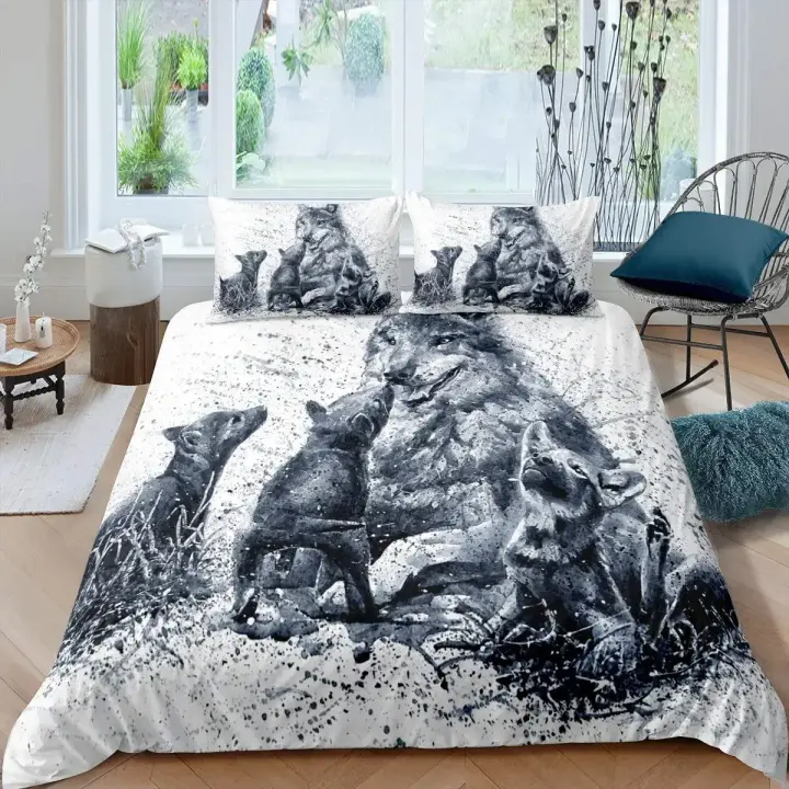 Juego de Ropa de Cama de Lobo 3D Impreso Funda de Edredón de Animal Salvaje de Copo de Nieve - 1