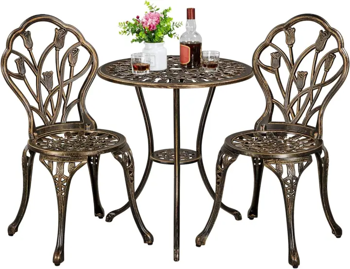 Conjunto de Mesa y Sillas Exterior Juego de Muebles de Aluminio para Jardín Balcón Terraza Blanco, 44x44x85,5cm - 1