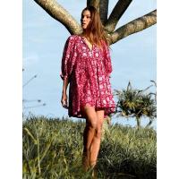 Vestido corto de vacaciones de playa de rayón informal suelto con lazo floral para mujer de moda de verano - details 38