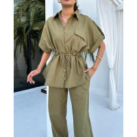 Novedad de verano, moda informal para mujer, conjunto de dos piezas con bolsillo y cordón estilo Cargo, ropa de mujer - details 15
