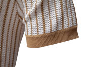 Camisa Polo Para Hombre AIOPESON 2025 Con Patrón Rayado Y Panel De Contraste Malla Transpirable Cuello En V Corto Estilo Casual Verano - details 9