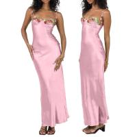 Temperamento Primavera Verano moda Sexy bordado Ence correas Color sólido vestido largo mujer verde hábil envoltura de cadera - details 4