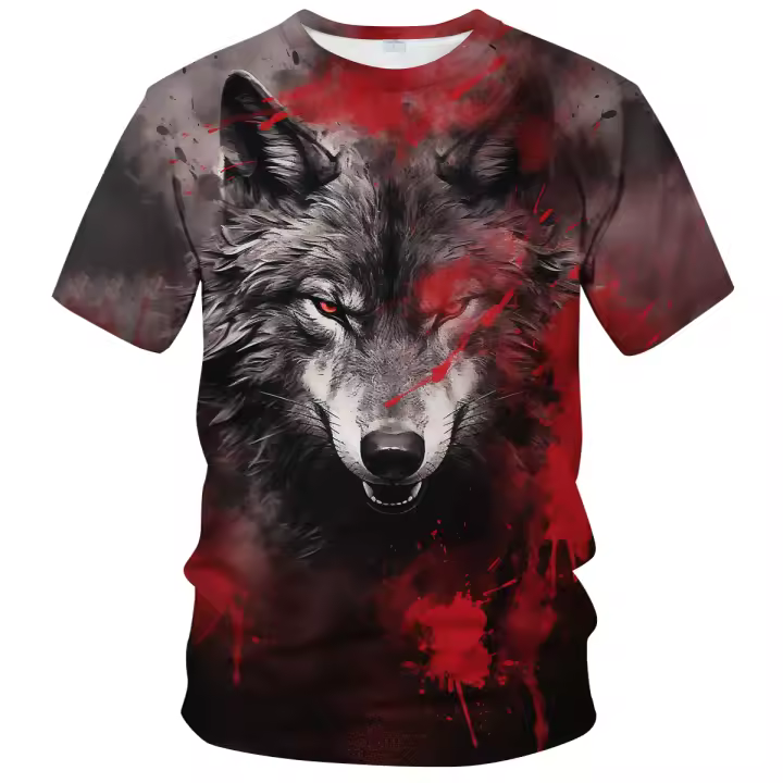 Camiseta con estampado de lobo para hombre, camisa de manga corta con estampado de animales, a la moda, novedad - 1