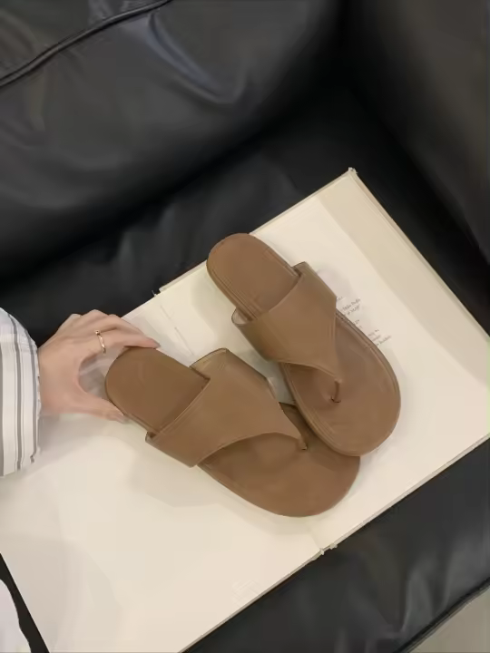 Diseño de nicho, medias zapatillas, zapatos de mujer, punta de moda, zapatillas frescas romanas de fondo plano para vacaciones - 1