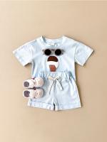 Conjunto de camiseta de verano con parche de helado para niño, versión coreana, conjunto de dos piezas con top de cuello redondo de algodón para bebé - details 4