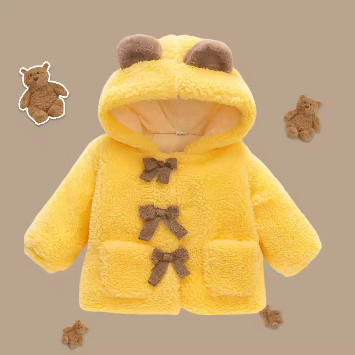 Abrigo de Invierno para Bebé Capucha de Lana con Dibujos Animados Calidez de Color Sólido Teddy Bear - 1
