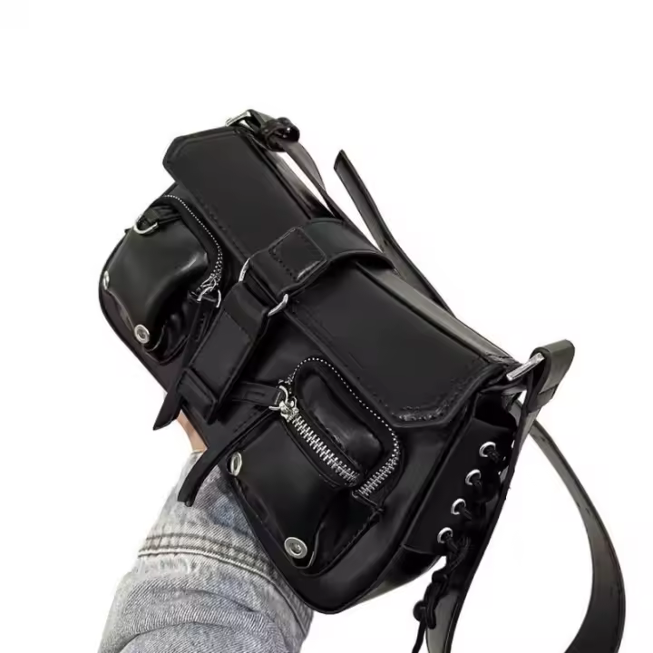Bolso de mano ajustable para mujer con cierre magnético - Elegante bolso bandolera negro, múltiples compartimentos con cremallera y forro de poliéster para uso informal y profesional - 1