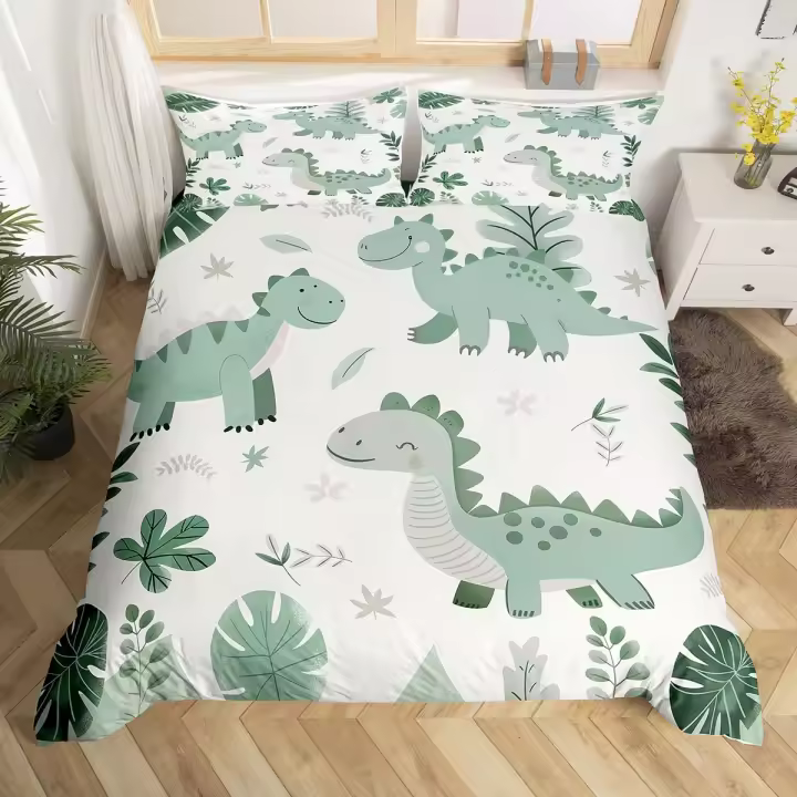 Funda de Edredón de Dinosaurio Kawaii Juego de Ropa de Cama de Dibujos Animados Salvaje para Niños - 1