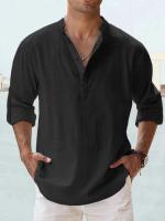 Suéter de estilo hawaiano de manga larga informal de lino y algodón para hombre para la playa y la vida diaria - details 2