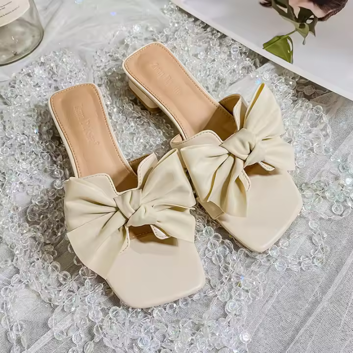 Zapatillas mujer verano exterior 2024 antideslizante antiolor tacón alto chaleco lazo suela suave tallas más grandes zapatos de mu - 1